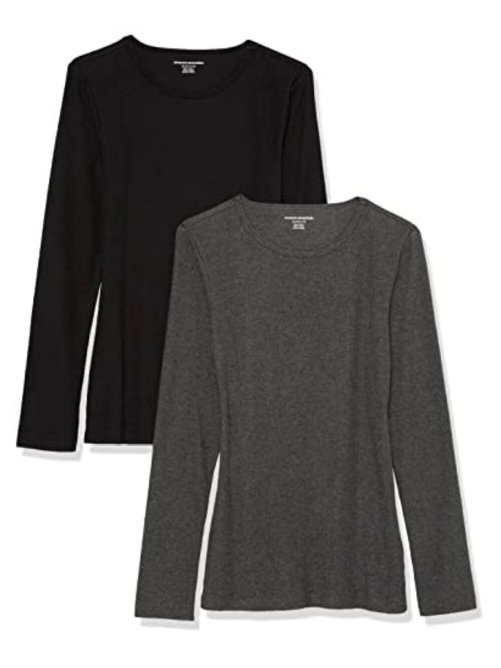 Women's Slim Fit Long Sleeve Rib Knit Crew Neck T-Shirt 2 Pack